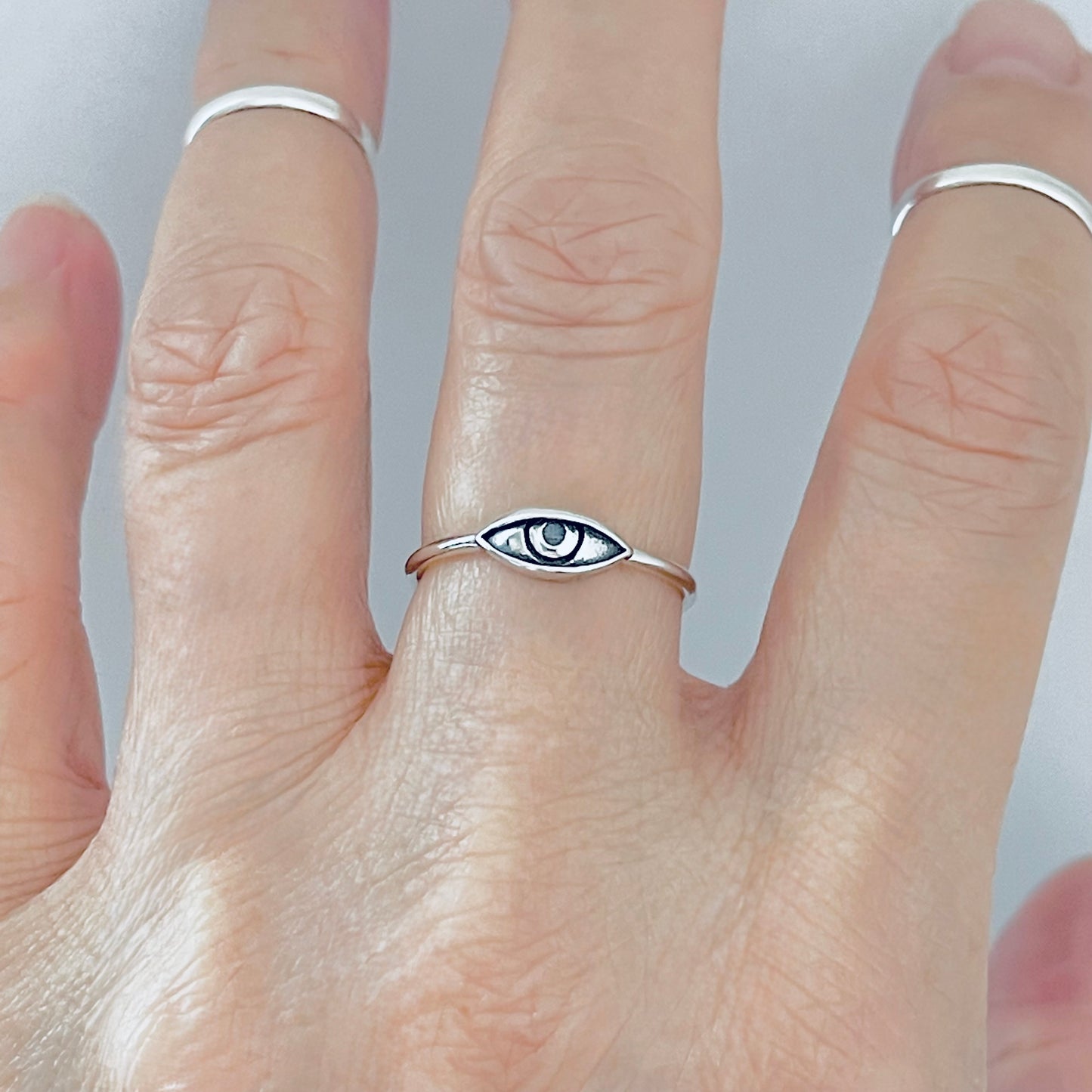 925 Sterling Silver Small Dainty Evil Eye Ring | All Seeing Eye Protector Silver Rings
