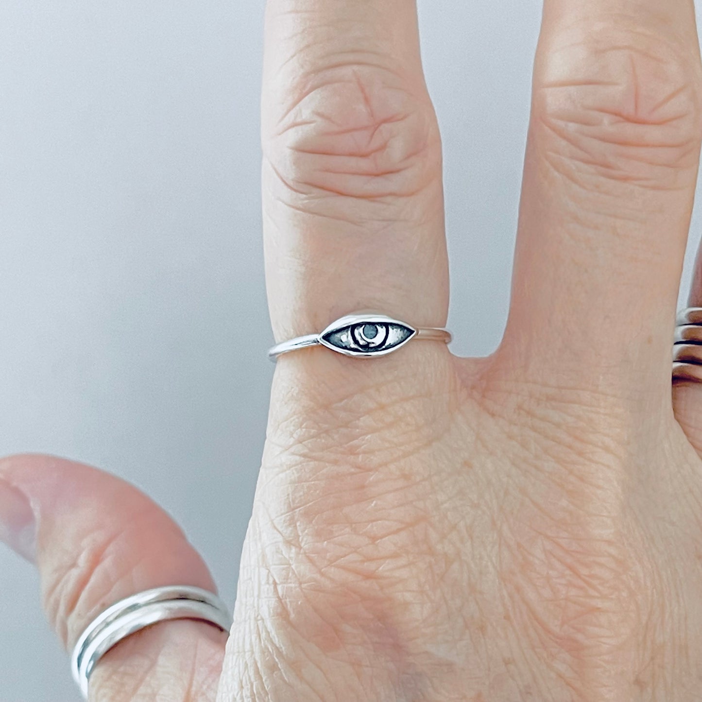 925 Sterling Silver Small Dainty Evil Eye Ring | All Seeing Eye Protector Silver Rings