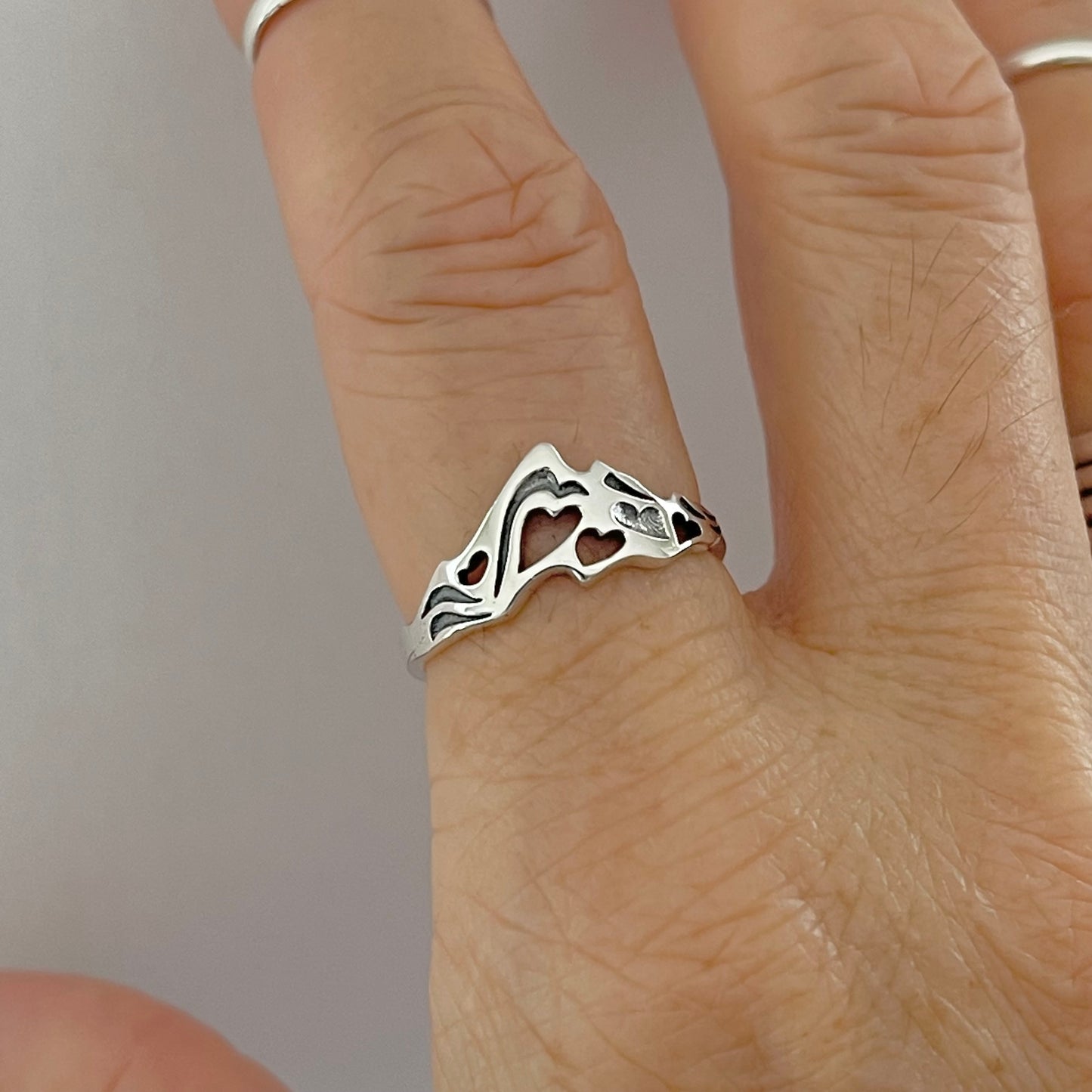 Sterling Silver Heart Mountain Ring, Desert Ring, Hiking Rings, Scenic