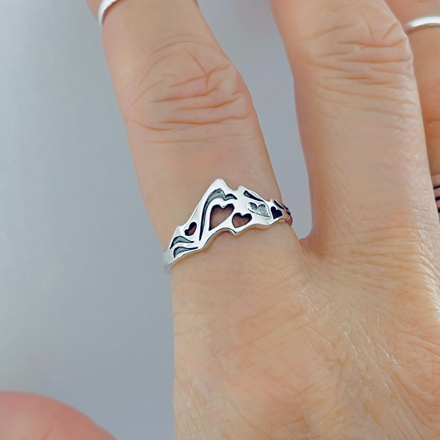 Sterling Silver Heart Mountain Nature Lover Ring | Desert Rock Climbing Hiker Silver Rings