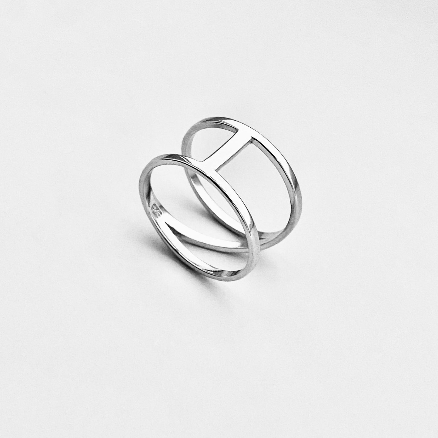 925 Sterling Silver Caged H Ring | Delicate Boho Silver Band Rings
