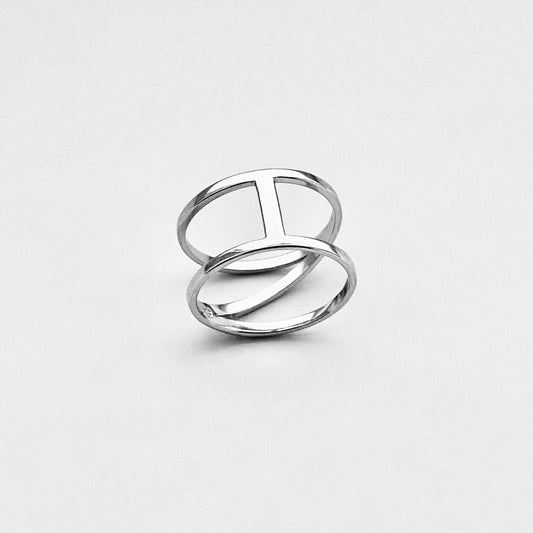 925 Sterling Silver Caged H Ring | Delicate Boho Silver Band Rings