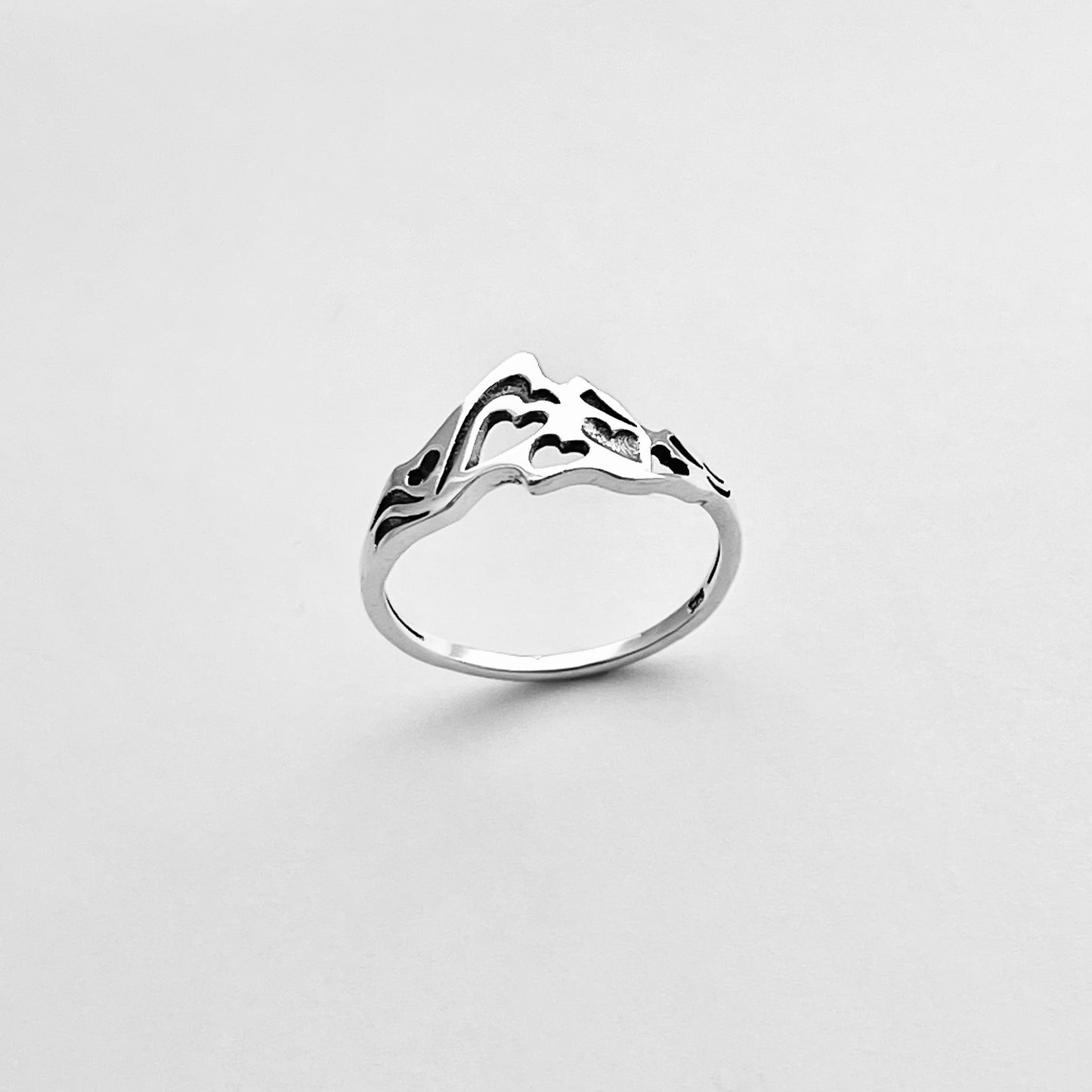Sterling Silver Heart Mountain Nature Lover Ring | Desert Rock Climbing Hiker Silver Rings