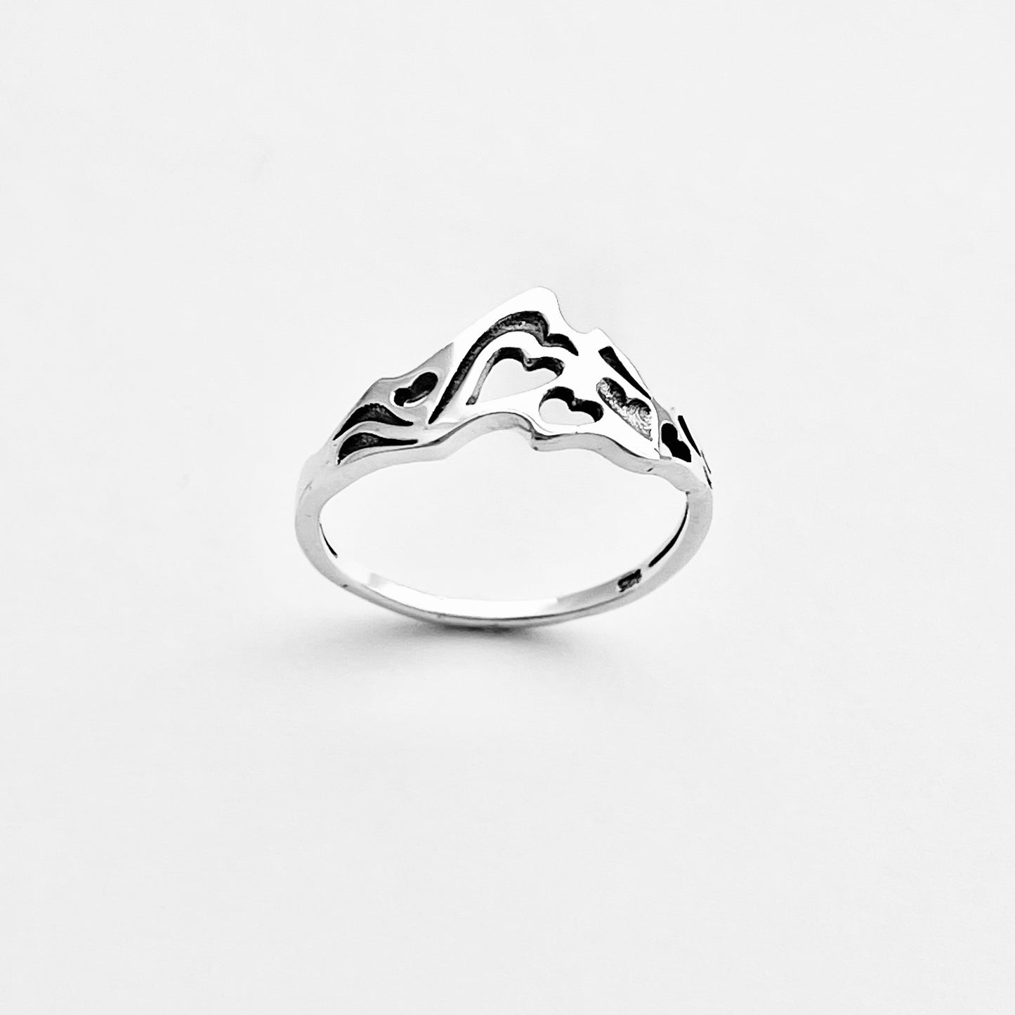 Sterling Silver Heart Mountain Nature Lover Ring | Desert Rock Climbing Hiker Silver Rings