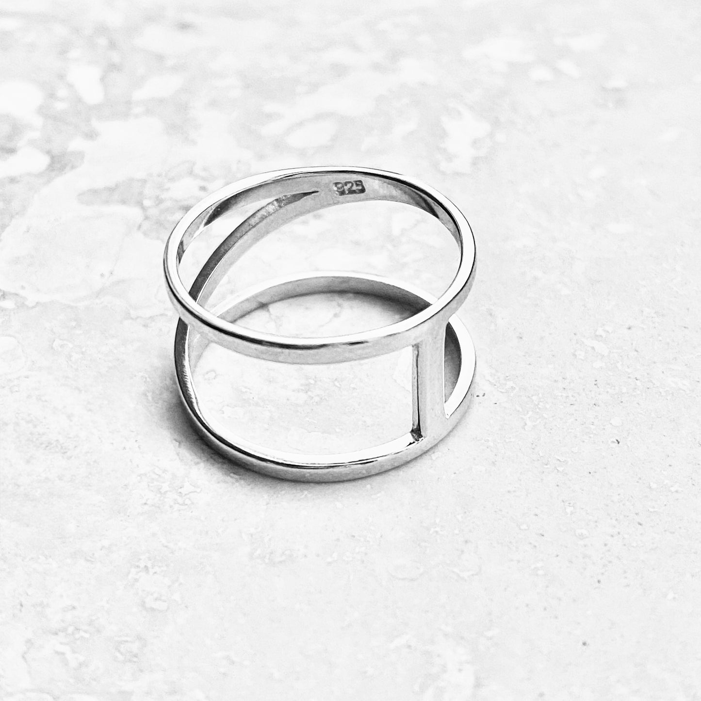 925 Sterling Silver Caged H Ring | Delicate Boho Silver Band Rings