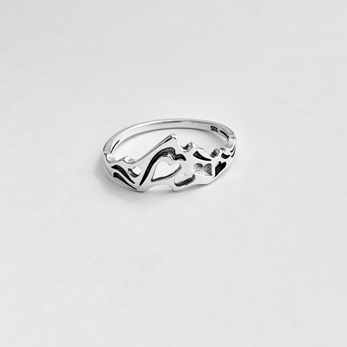Sterling Silver Heart Mountain Nature Lover Ring | Desert Rock Climbing Hiker Silver Rings