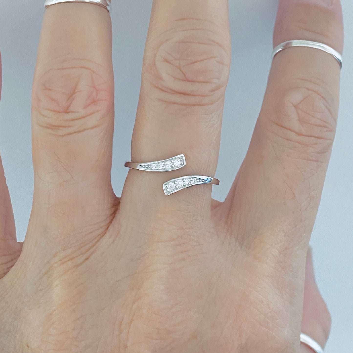 925 Sterling Silver Delicate Wraparound CZ Ring | Teardrop Dainty Silver Ring