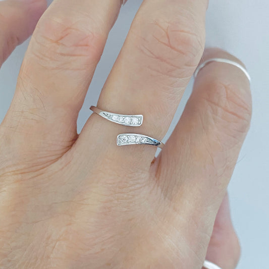 Sterling Silver Delicate Wraparound CZ Ring, Teardrop Ring, Silver Rings