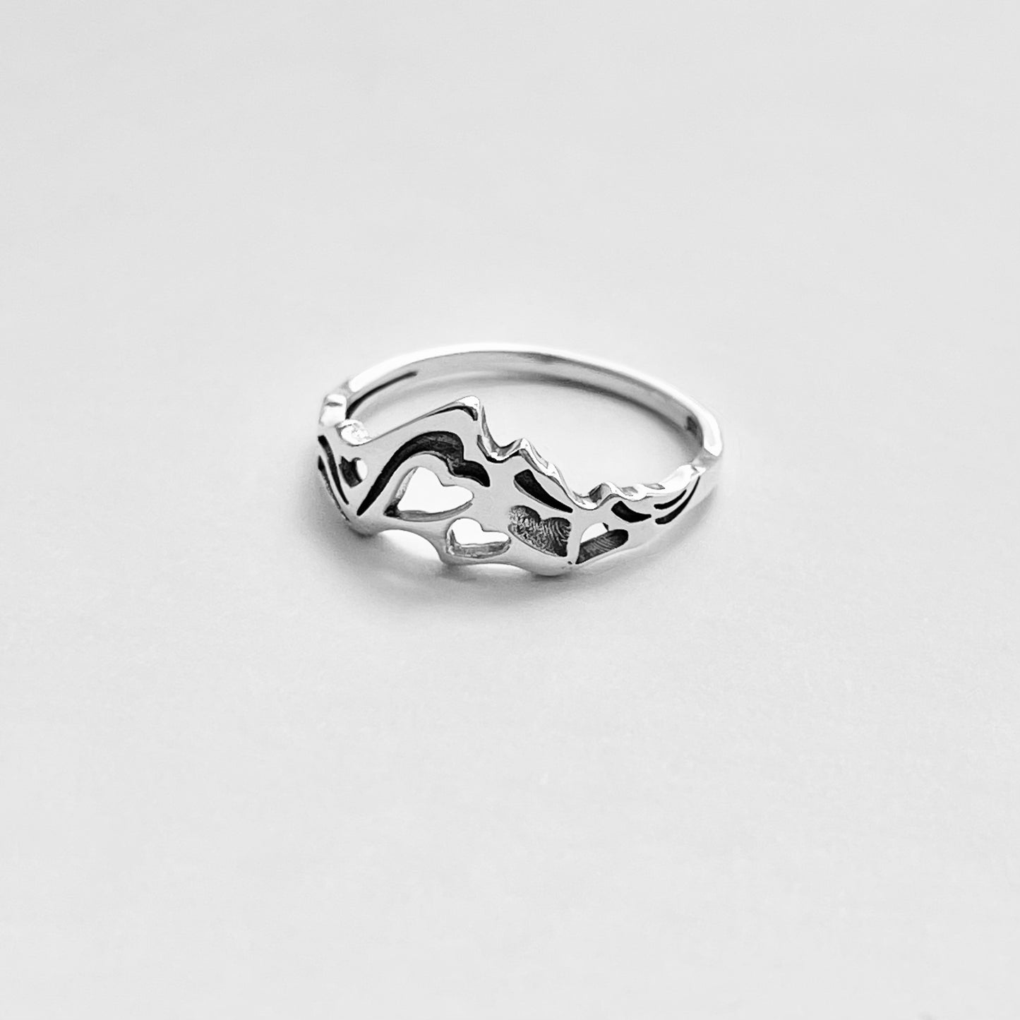 Sterling Silver Heart Mountain Nature Lover Ring | Desert Rock Climbing Hiker Silver Rings