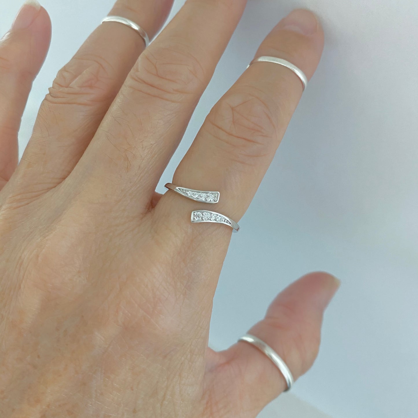 925 Sterling Silver Delicate Wraparound CZ Ring | Teardrop Dainty Silver Ring