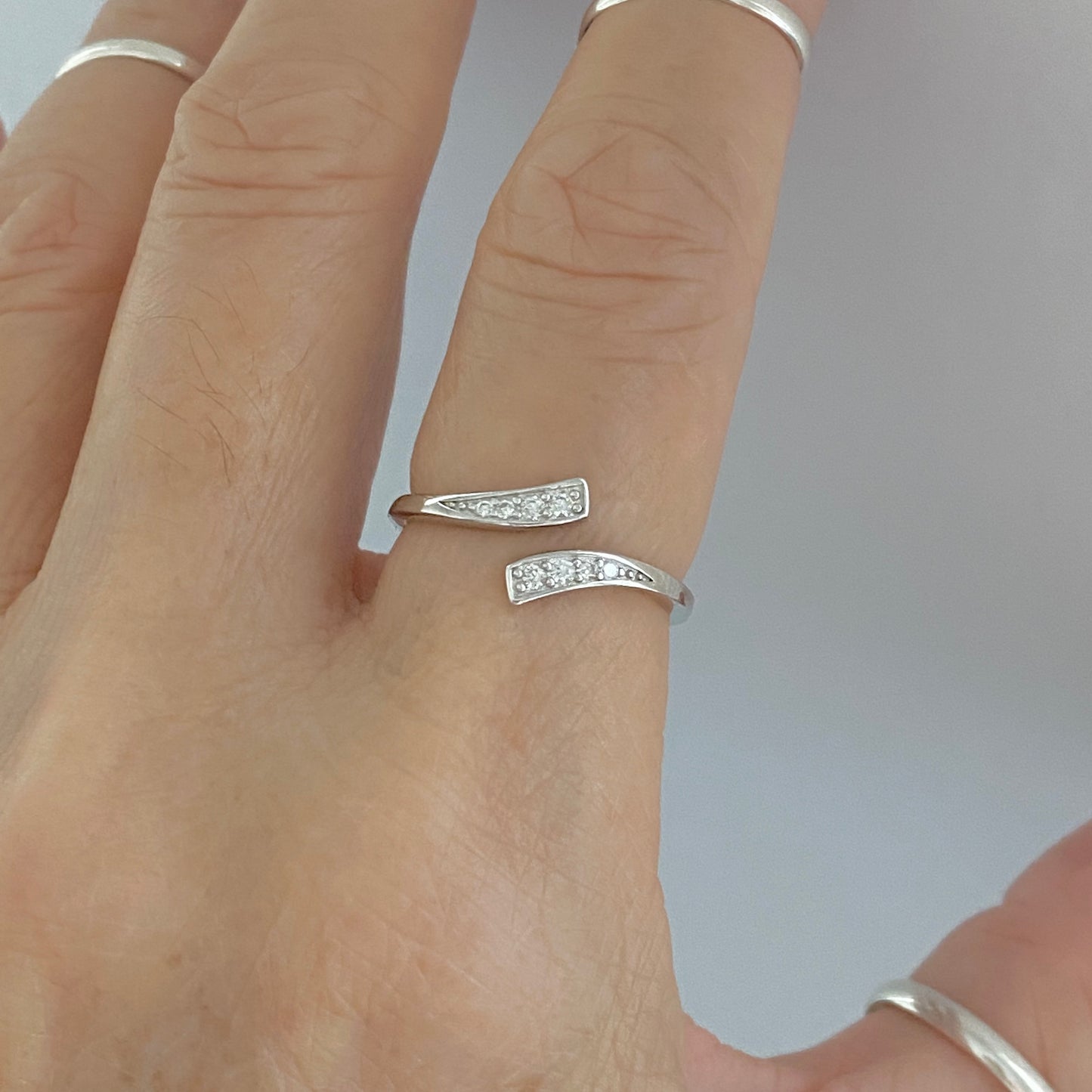 925 Sterling Silver Delicate Wraparound CZ Ring | Teardrop Dainty Silver Ring