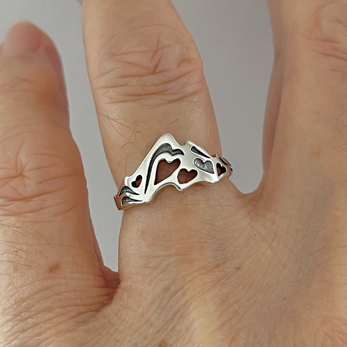 Sterling Silver Heart Mountain Ring, Desert Ring, Hiking Rings, Scenic