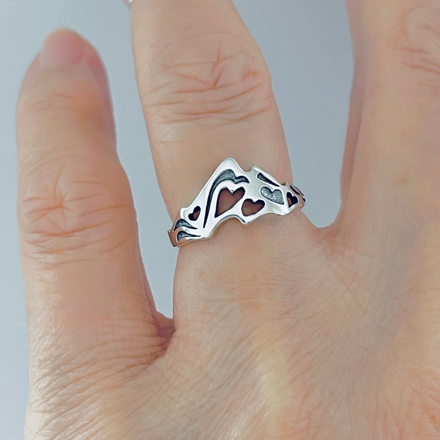 Sterling Silver Heart Mountain Nature Lover Ring | Desert Rock Climbing Hiker Silver Rings