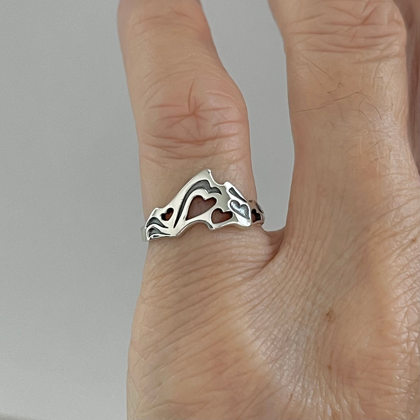 Sterling Silver Heart Mountain Ring, Desert Ring, Hiking Rings, Scenic