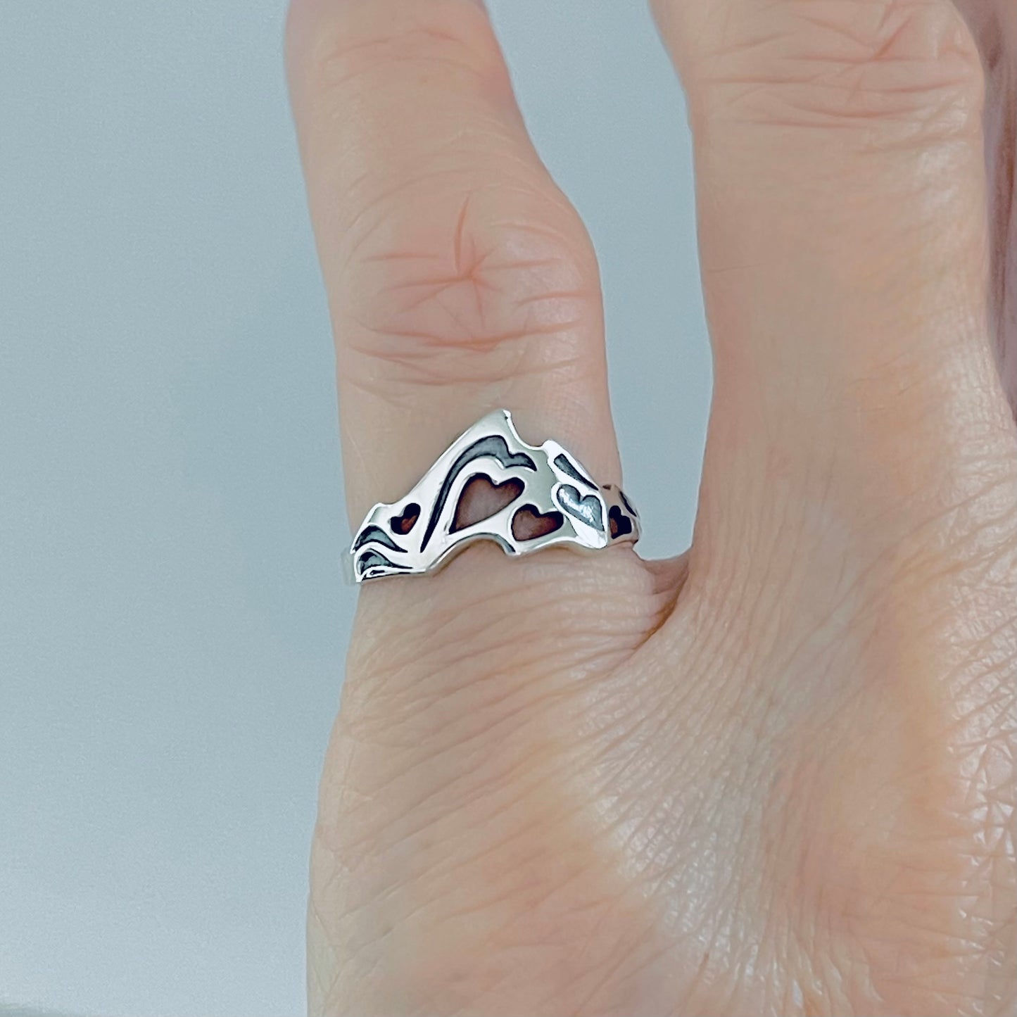 Sterling Silver Heart Mountain Nature Lover Ring | Desert Rock Climbing Hiker Silver Rings