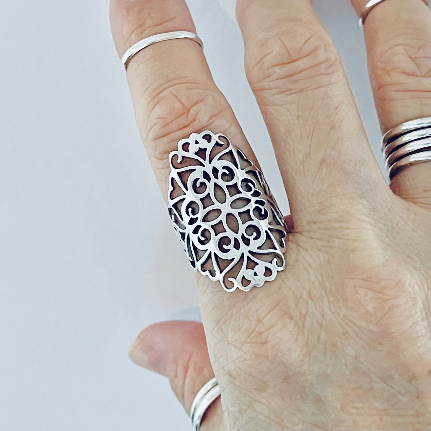 Sterling Silver Large Filigree Ring, Statement Ring, Silver Rings, Flower Vine Ring