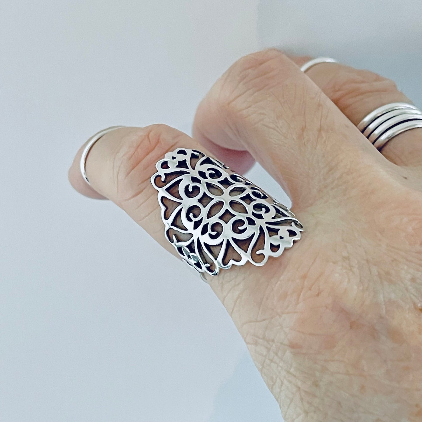 Sterling Silver Large Filigree Ring, Statement Ring, Silver Rings, Flower Vine Ring