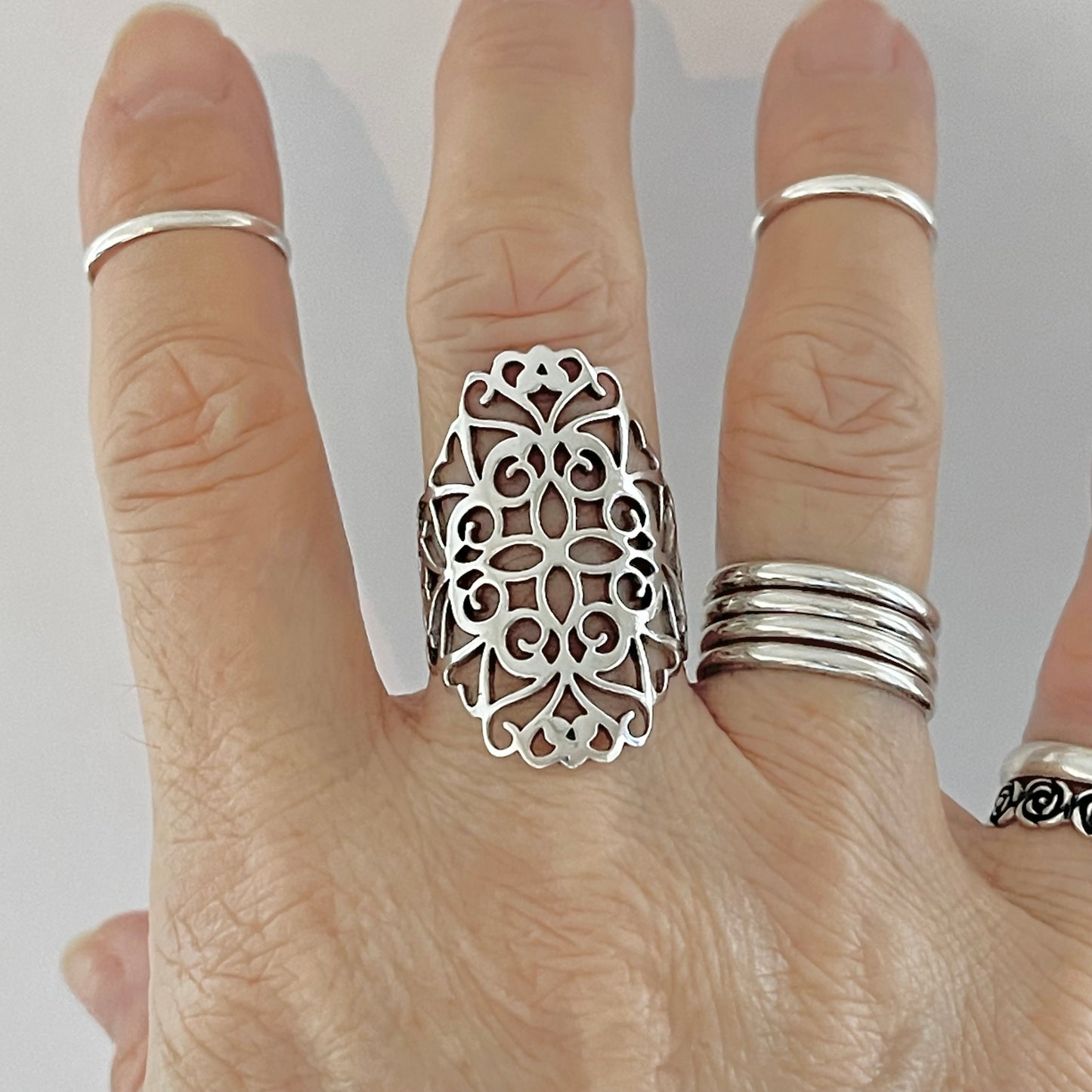 Sterling Silver Large Filigree Ring, Statement Ring, Silver Rings, Flower Vine Ring