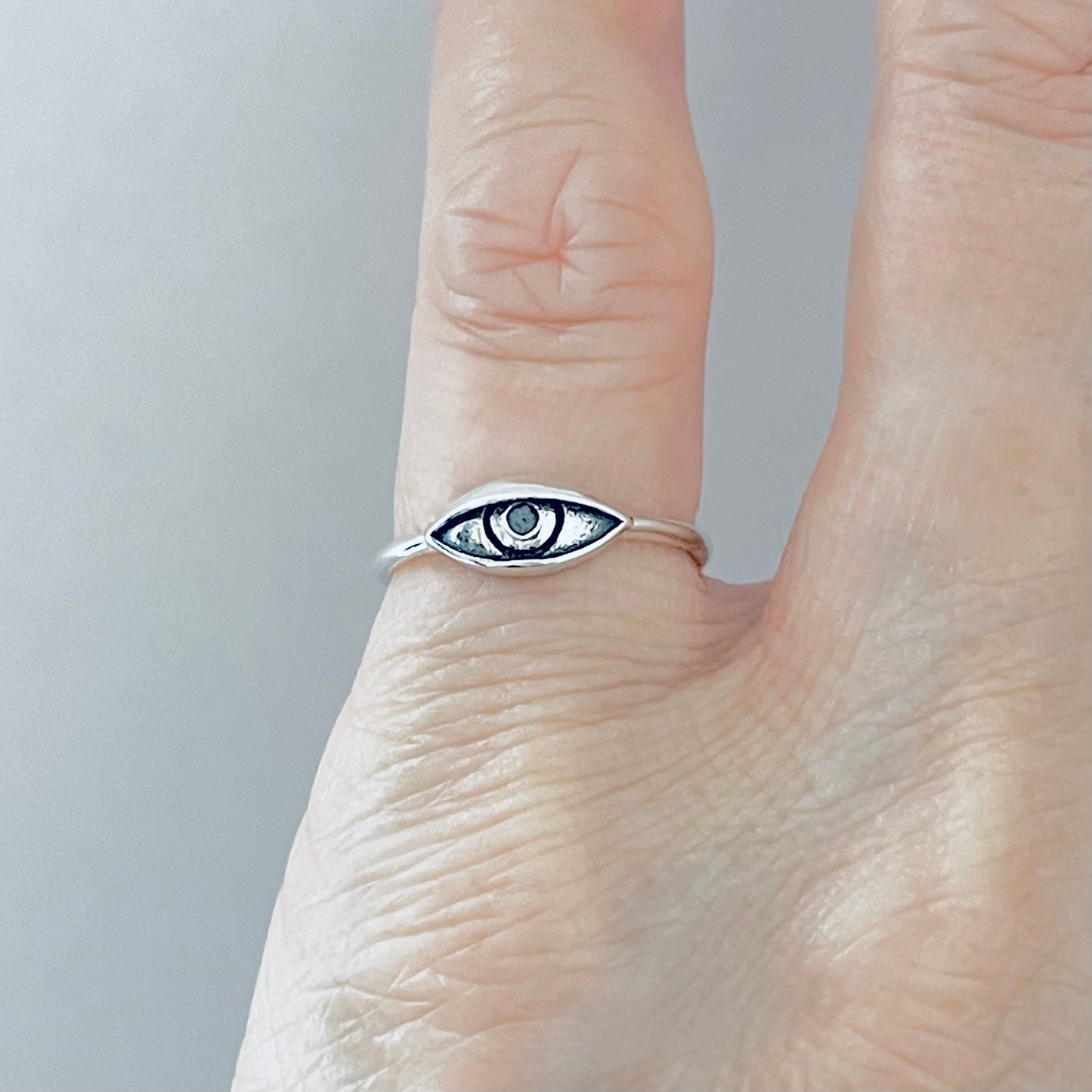 925 Sterling Silver Small Dainty Evil Eye Ring | All Seeing Eye Protector Silver Rings
