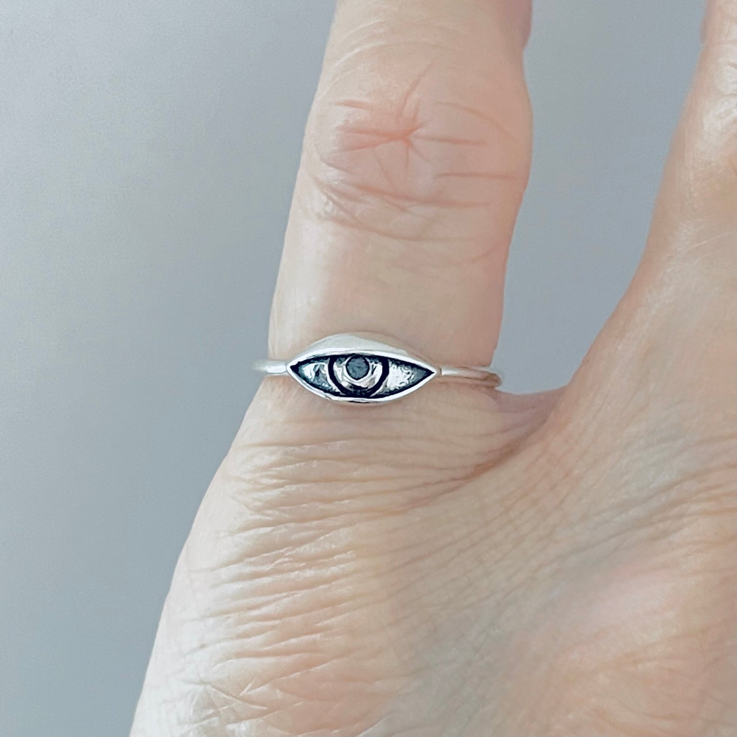 925 Sterling Silver Small Dainty Evil Eye Ring | All Seeing Eye Protector Silver Rings