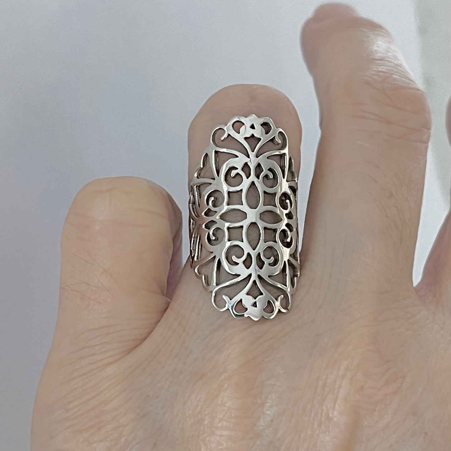 Sterling Silver Large Filigree Ring, Statement Ring, Silver Rings, Flower Vine Ring