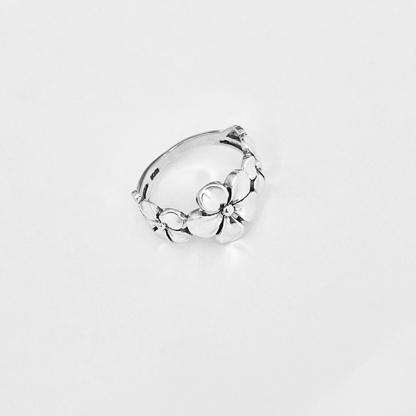 Sterling Silver Triple Plumeria Flower Ring with Leaves – Hawaiian Lei Silver Rings