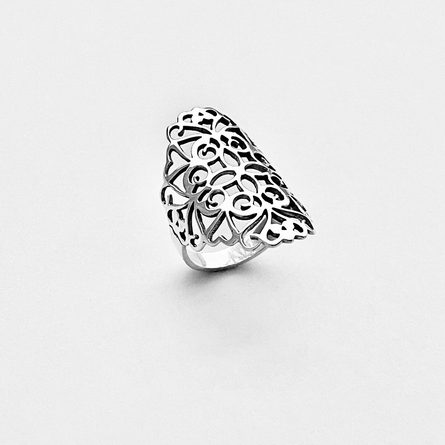 925 Sterling Silver Statement Filigree Ring | Swirl Flower Vines Boho Silver Rings