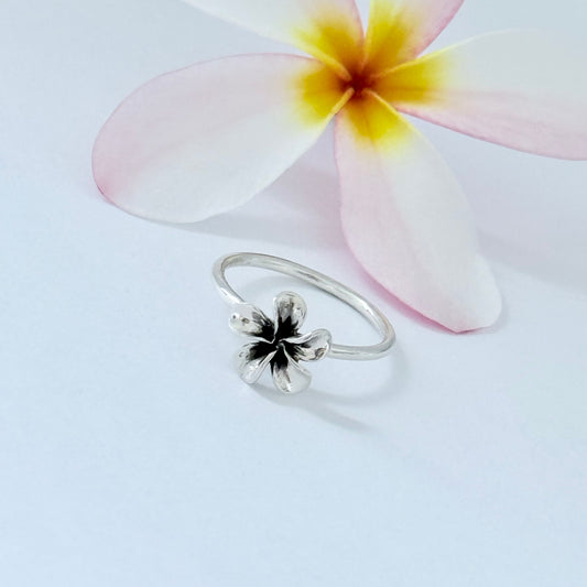 Sterling Silver Small Plumeria Ring, Hawaii Jewelry, Silver Flower Rings