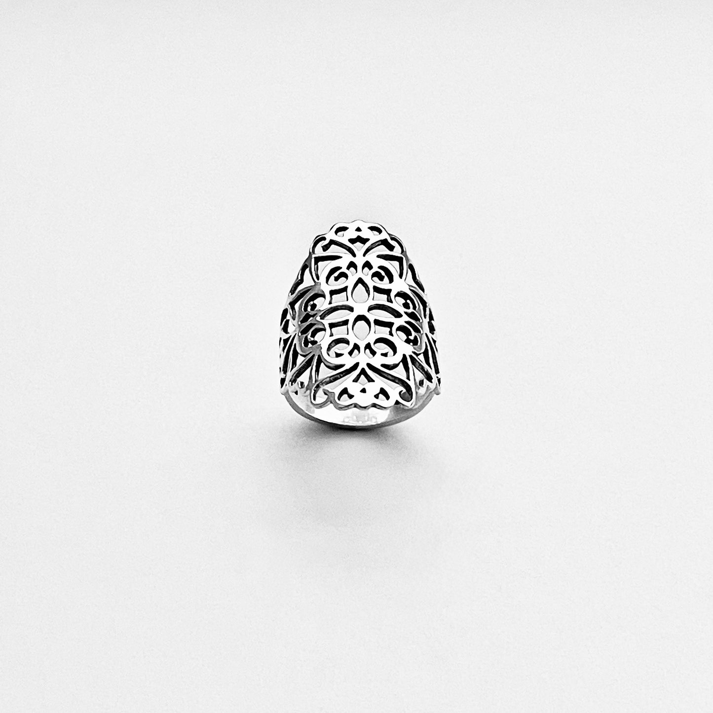 925 Sterling Silver Statement Filigree Ring | Swirl Flower Vines Boho Silver Rings