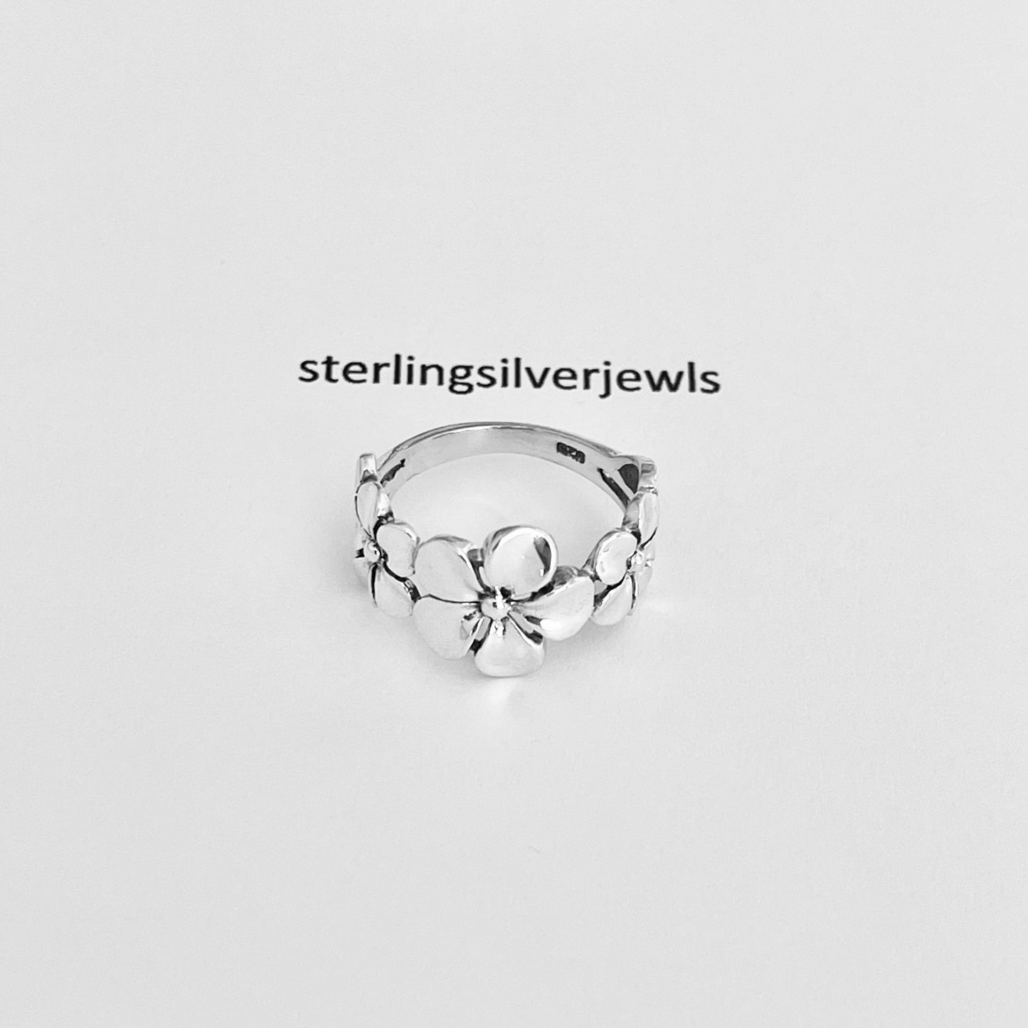 Sterling Silver Triple Plumeria Ring with Leaf, Flower Silver Rings, Hawaii Lei Ring