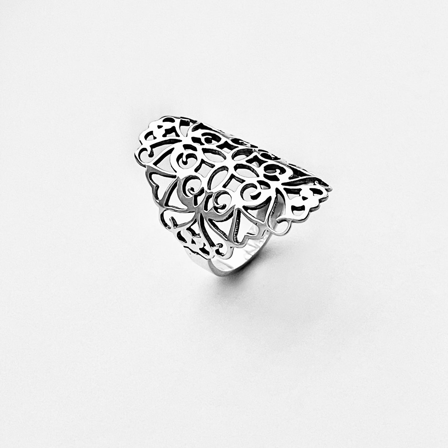 925 Sterling Silver Statement Filigree Ring | Swirl Flower Vines Boho Silver Rings