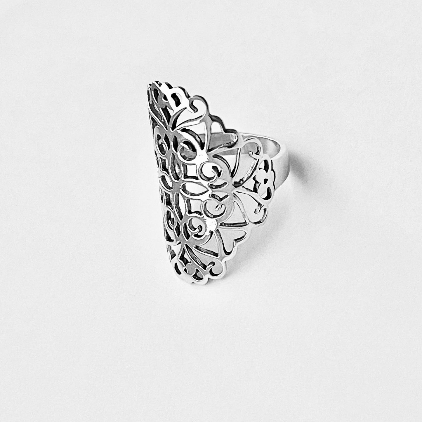 925 Sterling Silver Statement Filigree Ring | Swirl Flower Vines Boho Silver Rings