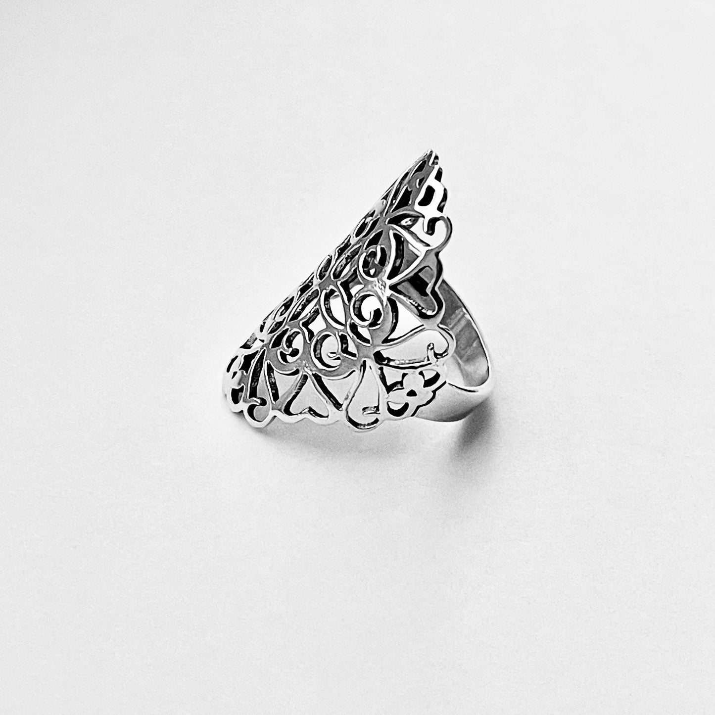 925 Sterling Silver Statement Filigree Ring | Swirl Flower Vines Boho Silver Rings