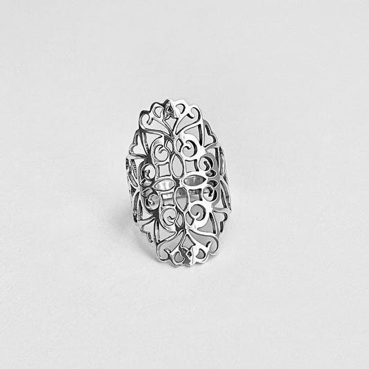 Sterling Silver Large Filigree Ring, Statement Ring, Silver Rings, Flower Vine Ring