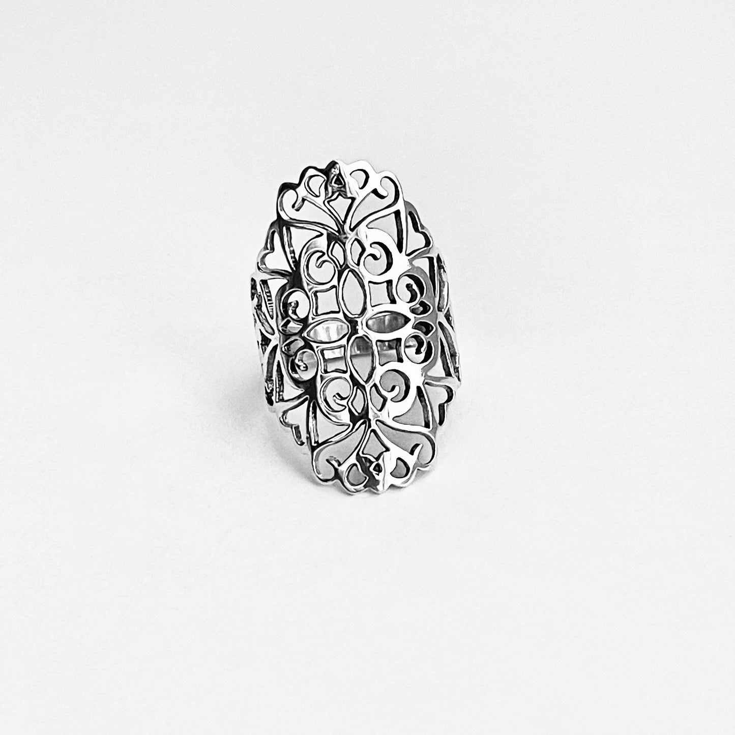 925 Sterling Silver Statement Filigree Ring | Swirl Flower Vines Boho Silver Rings