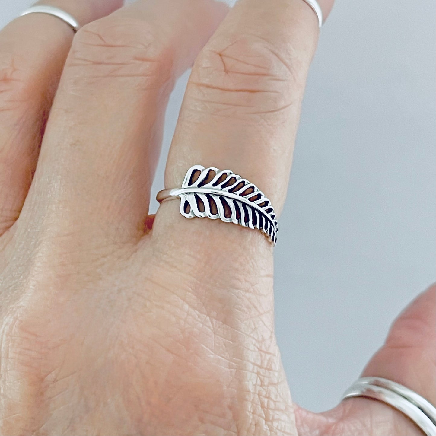 925 Sterling Silver Small Palm Leaf Ring | Dainty Tree of Life Nature Silver Rings