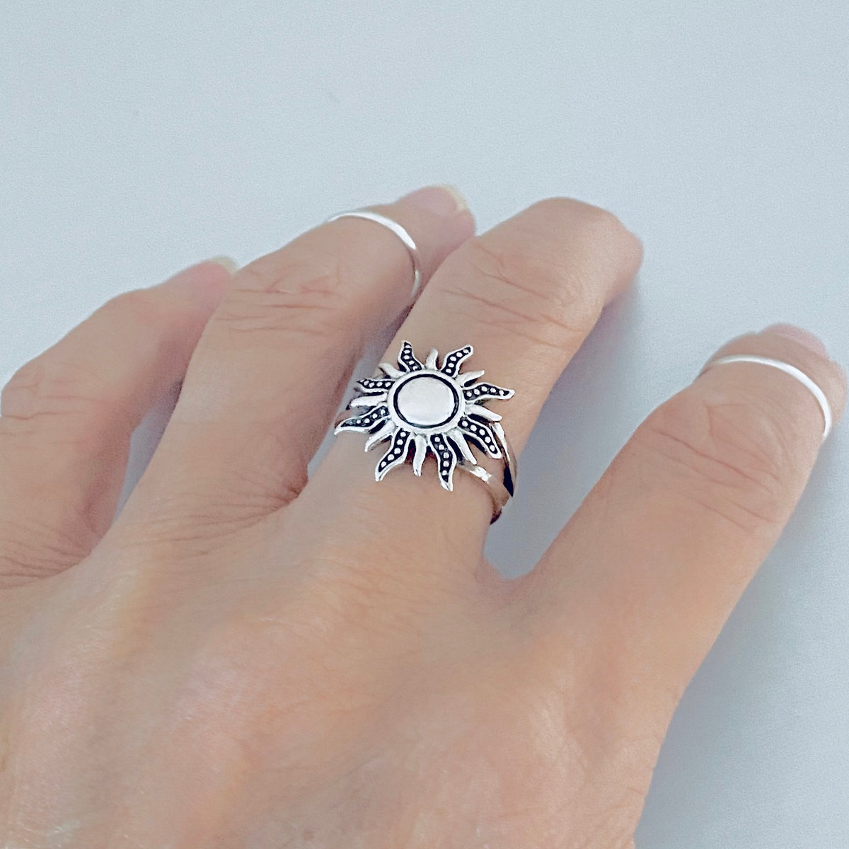 Sterling Silver Blazing Sun Ring, Celestial Statement Sunburst Jewelry, Sunshine Silver Rings