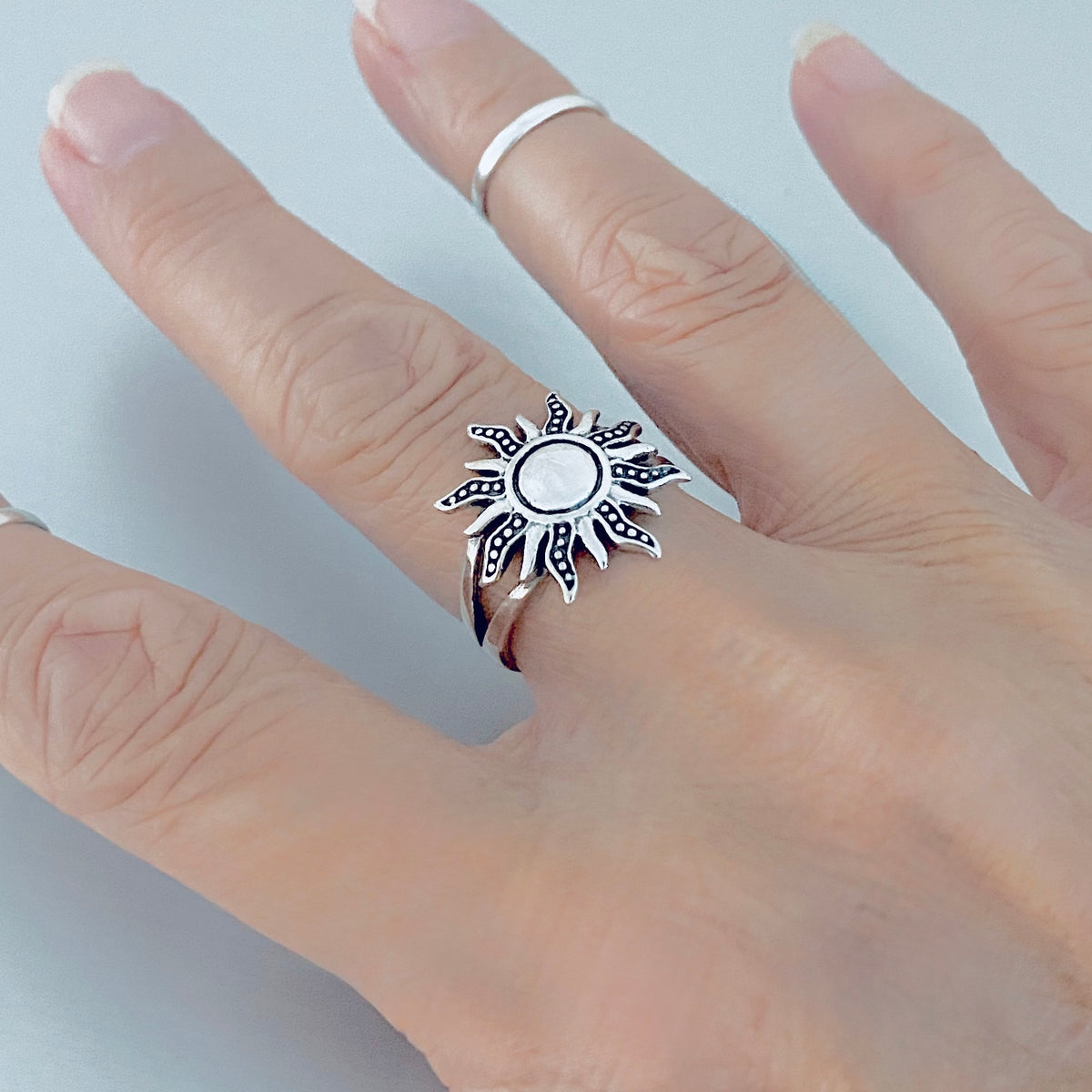 Sterling Silver Blazing Sun Ring, Celestial Statement Sunburst Jewelry, Sunshine Silver Rings
