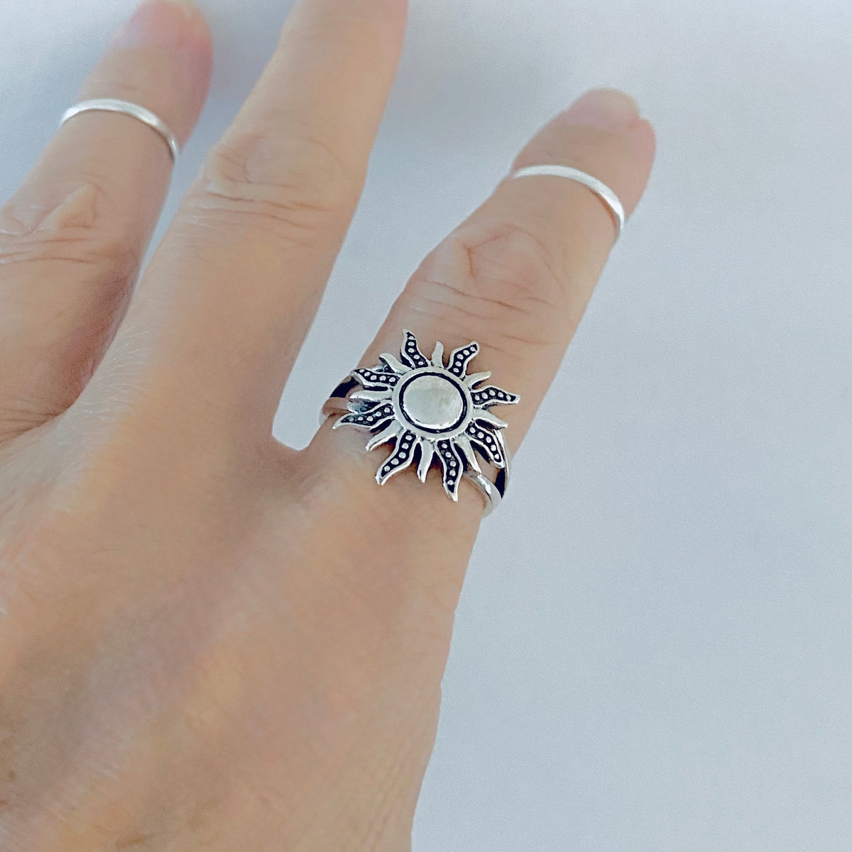 Sterling Silver Blazing Sun Ring, Celestial Statement Sunburst Jewelry, Sunshine Silver Rings