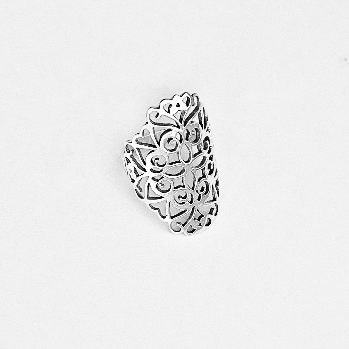 925 Sterling Silver Statement Filigree Ring | Swirl Flower Vines Boho Silver Rings