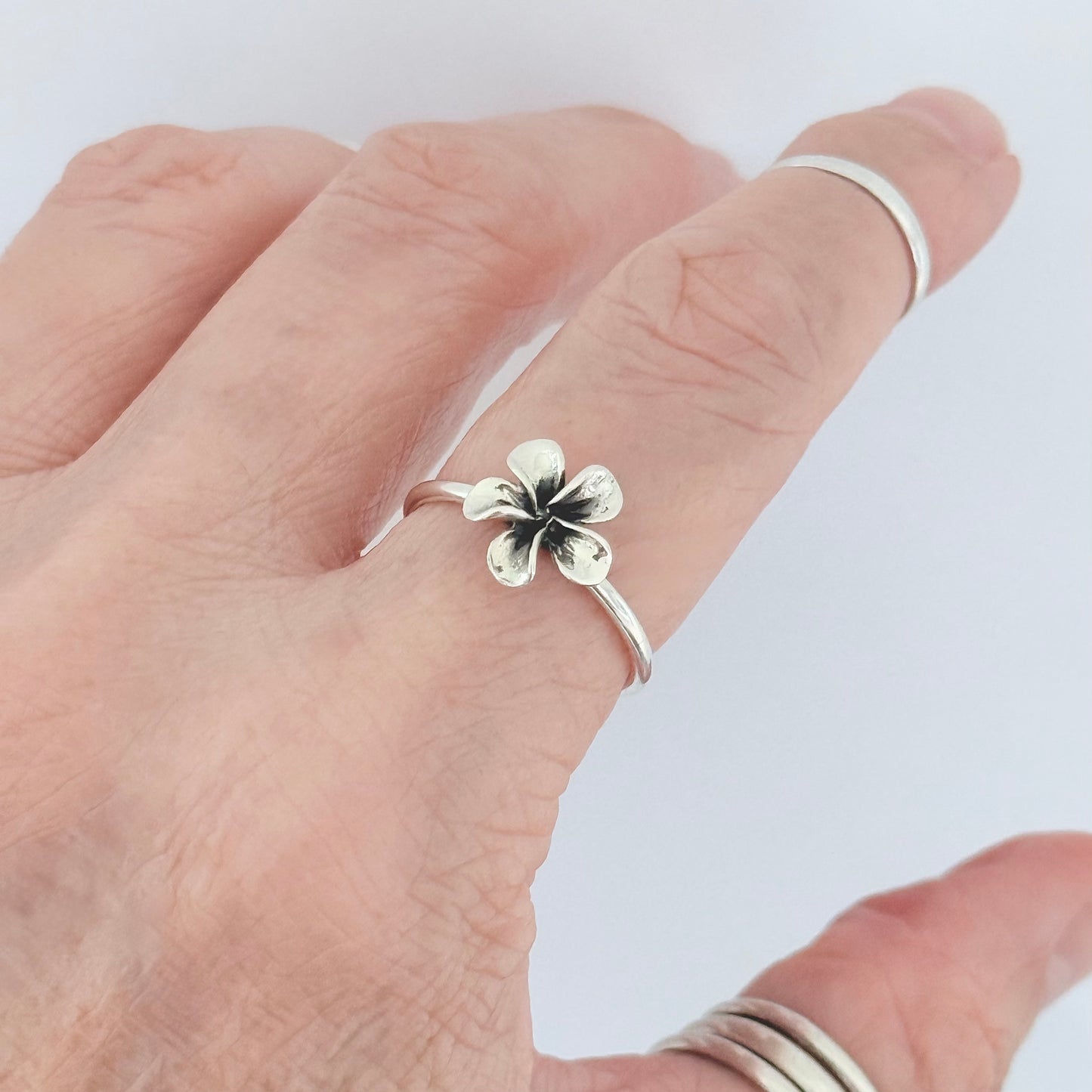 Sterling Silver Small Plumeria Ring, Hawaii Jewelry, Silver Flower Rings