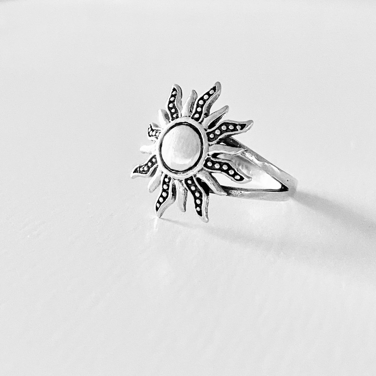 Sterling Silver Blazing Sun Ring, Celestial Statement Sunburst Jewelry, Sunshine Silver Rings
