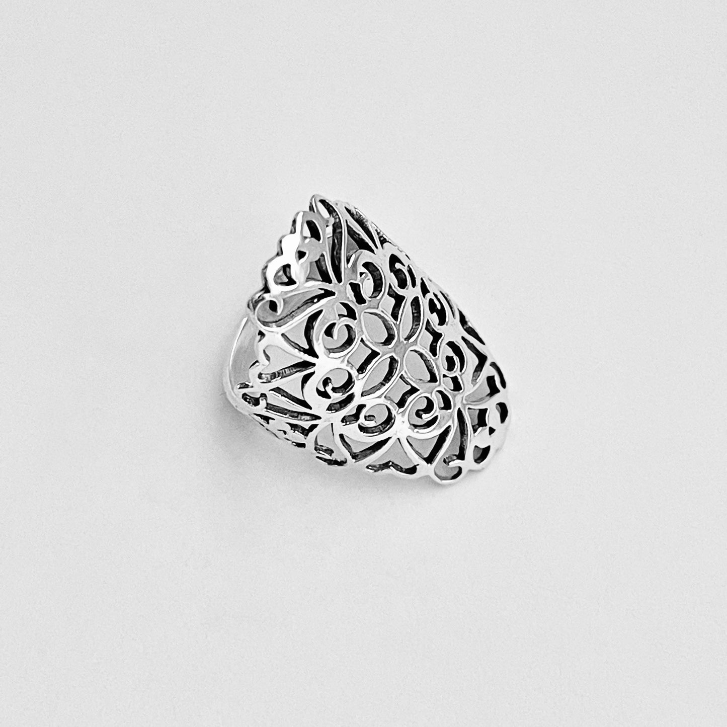 Sterling Silver Large Filigree Ring, Statement Ring, Silver Rings, Flower Vine Ring