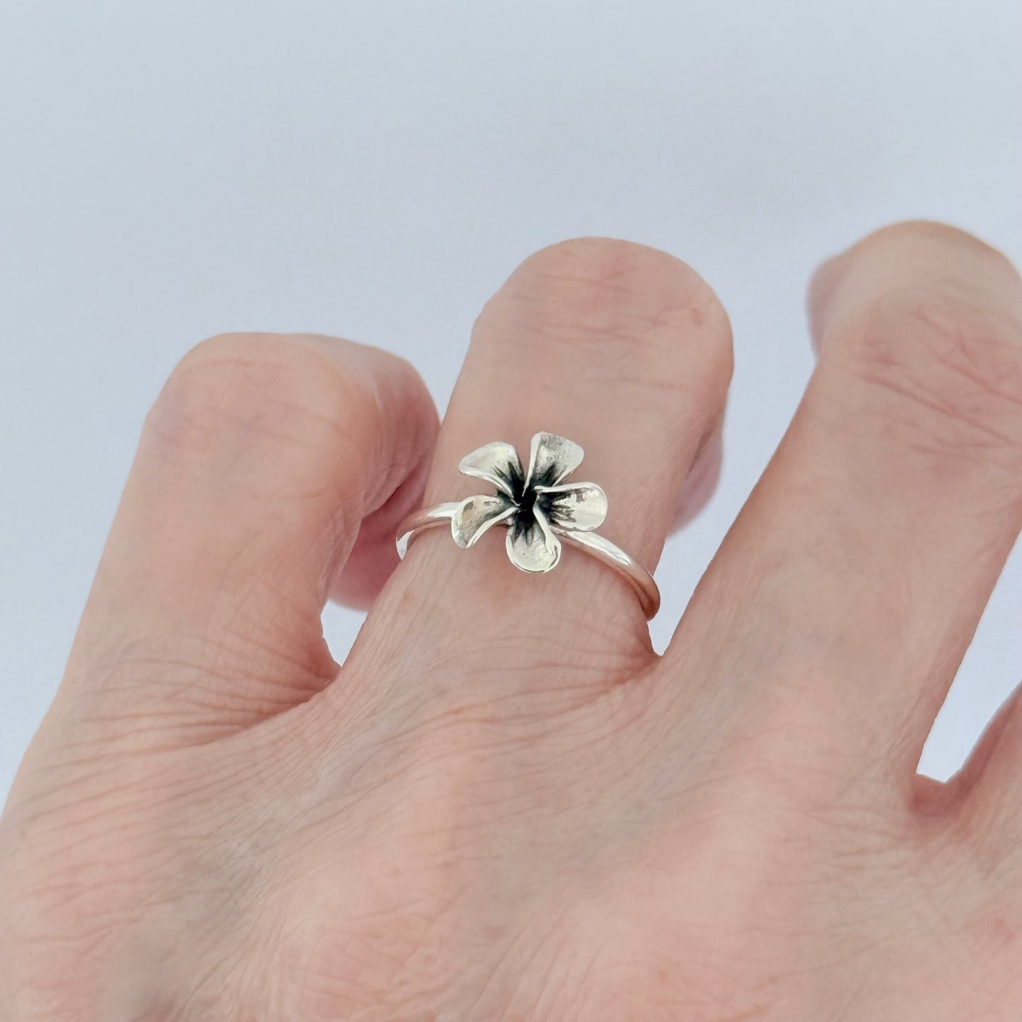 Sterling Silver Small Plumeria Ring, Hawaii Jewelry, Silver Flower Rings