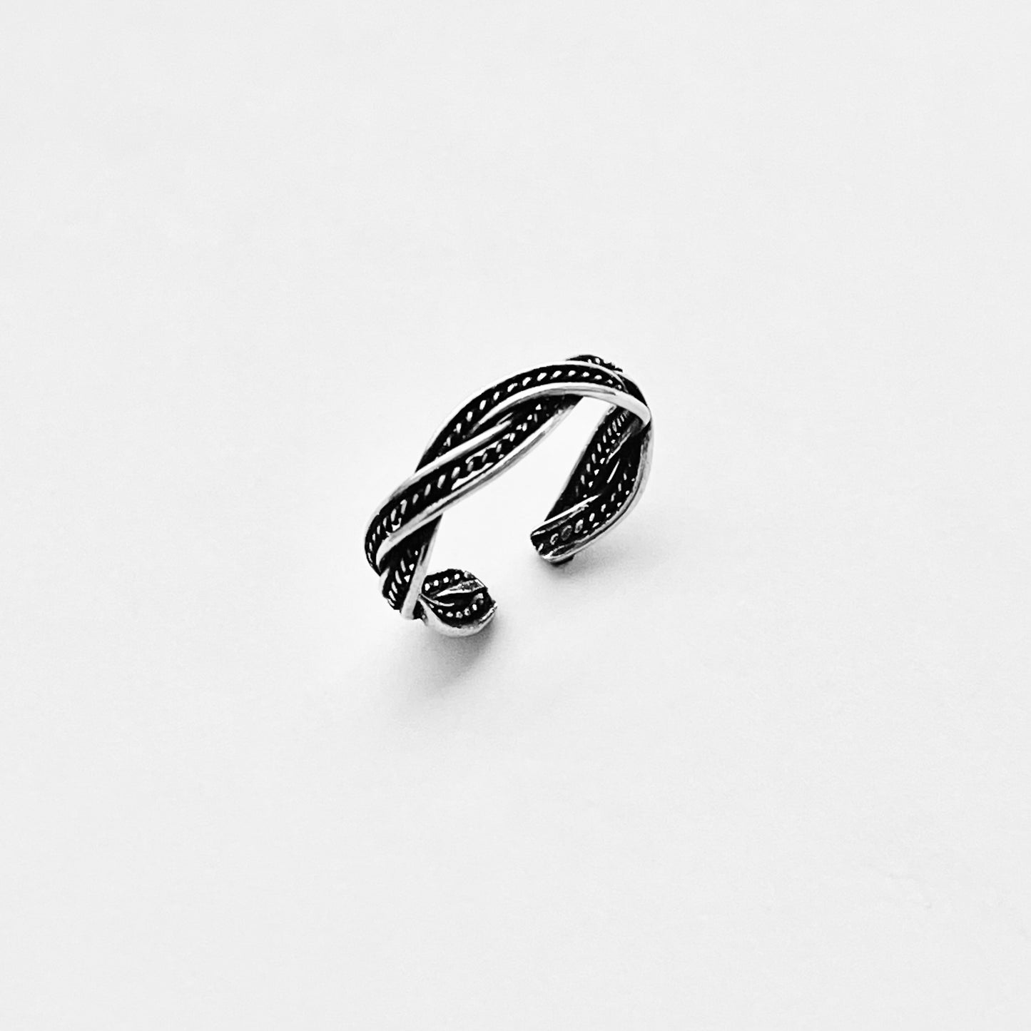 Sterling Silver Braided Weave Toe Ring | Dainty Adjustable Silver Ring