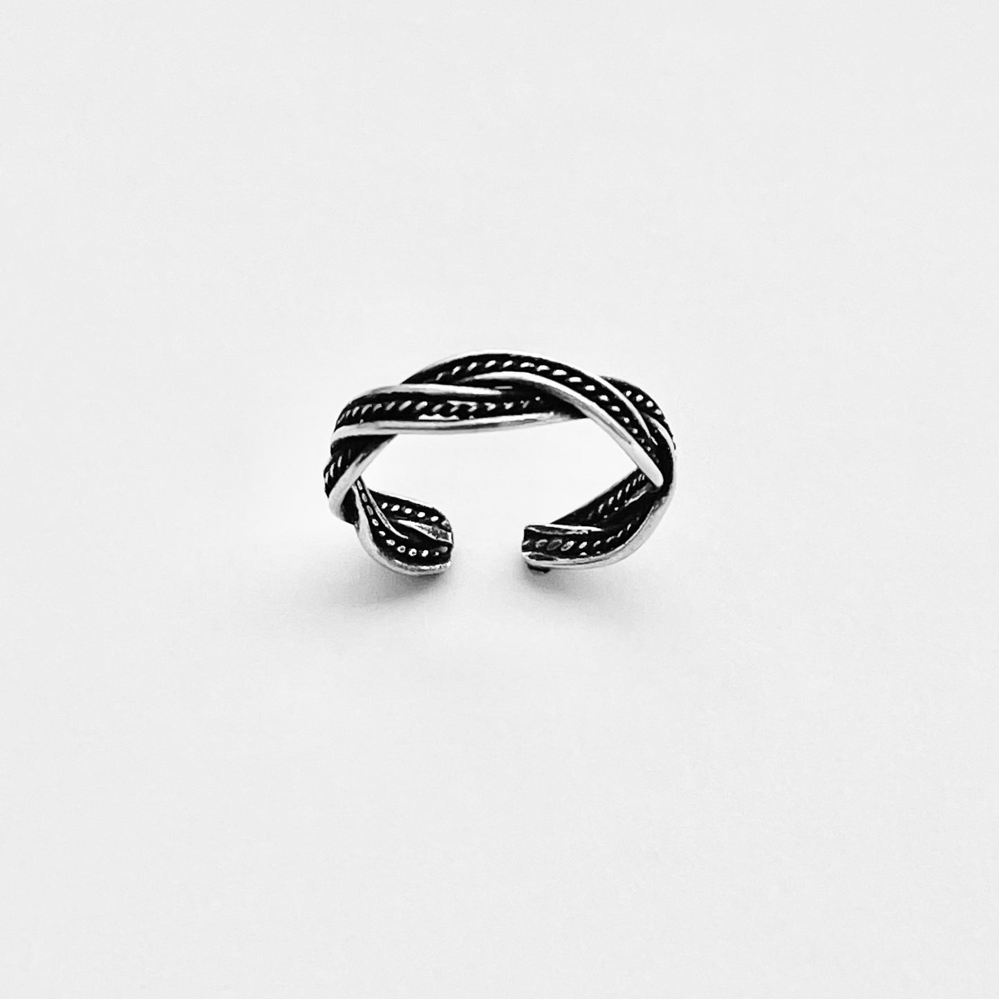 Sterling Silver Braided Weave Toe Ring | Dainty Adjustable Silver Ring