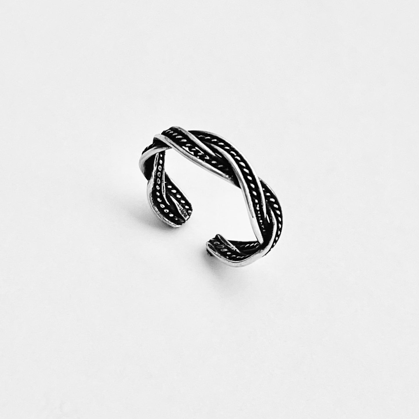 Sterling Silver Braided Weave Toe Ring | Dainty Adjustable Silver Ring