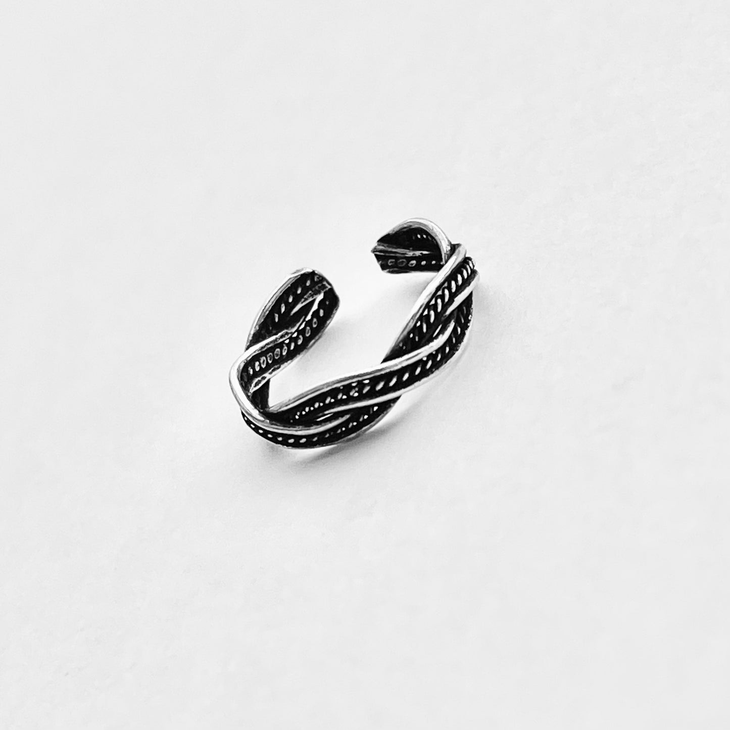 Sterling Silver Braided Weave Toe Ring | Dainty Adjustable Silver Ring