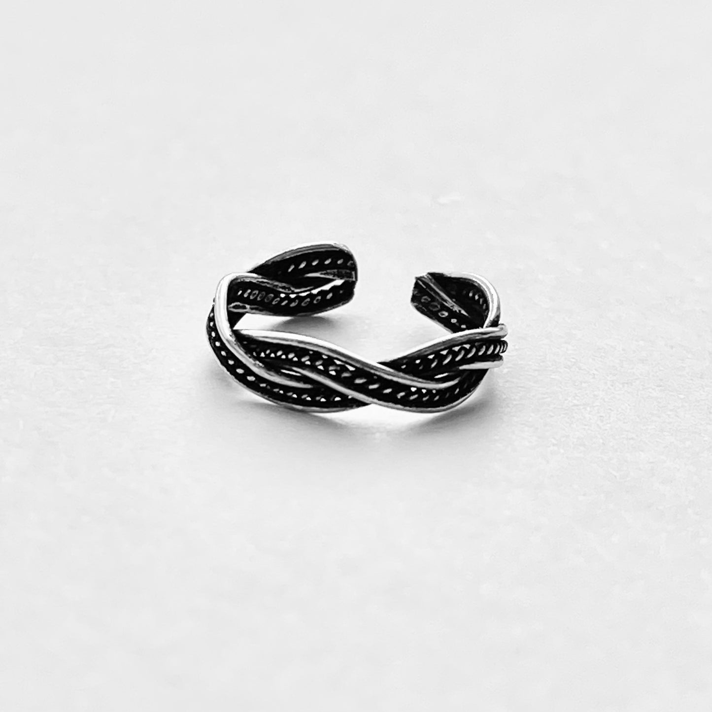 Sterling Silver Braided Weave Toe Ring | Dainty Adjustable Silver Ring