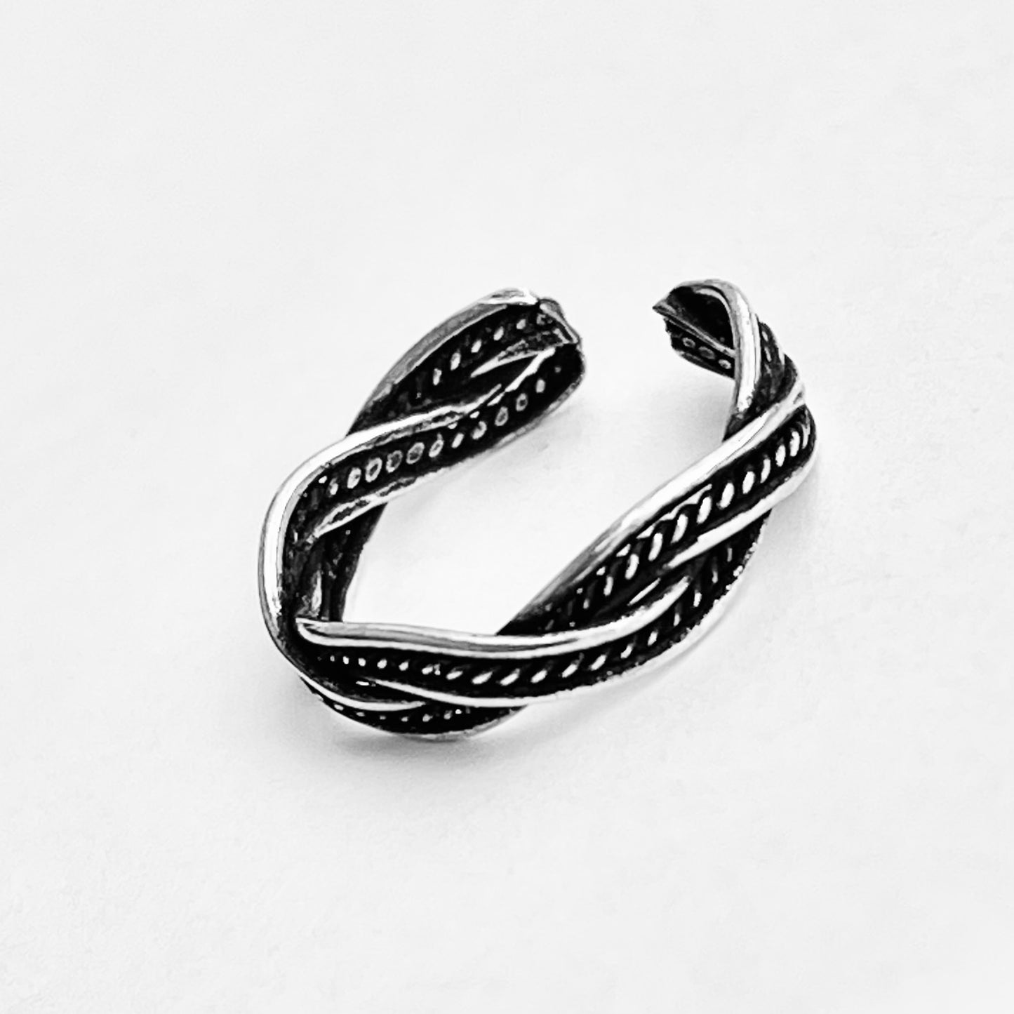 Sterling Silver Braided Weave Toe Ring | Dainty Adjustable Silver Ring